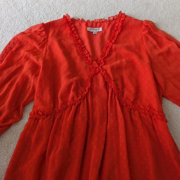 Orange Ruffled V-Neck Dress - Picture 4 of 9